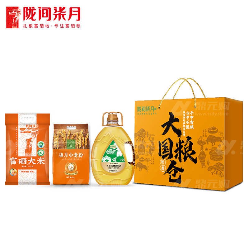 陇间柒月 大国粮仓 粮油礼盒 5300 富硒大米2.5kg+山茶调和油1.8L+柒月小麦粉1kg
 单位：盒
